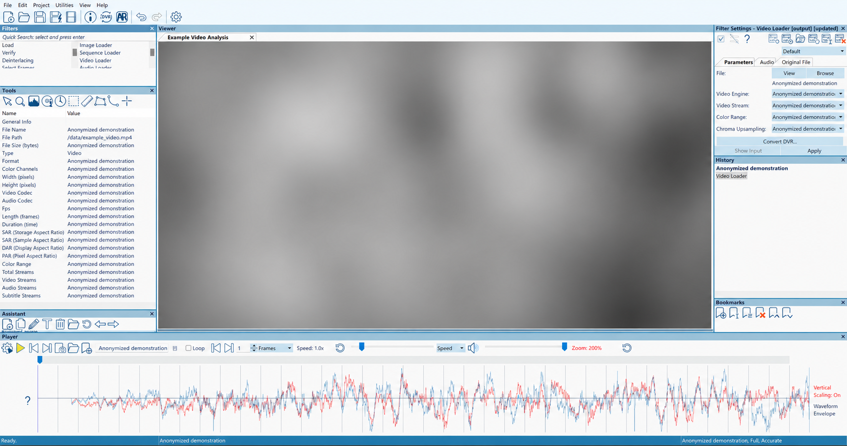 Anonymisierte Ansicht einer forensischen Videoanalysesoftware
